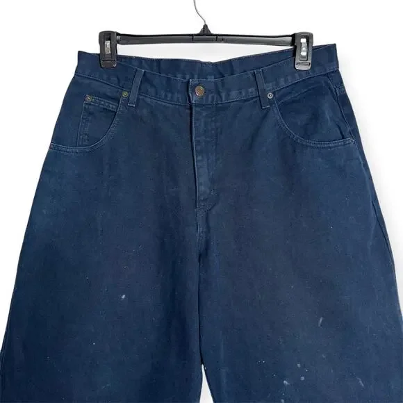 Vintage SOLO SEMORE Wide Leg Jeans SIZE 34 x 27 Indigo RAW HEM Dark Indigo Denim